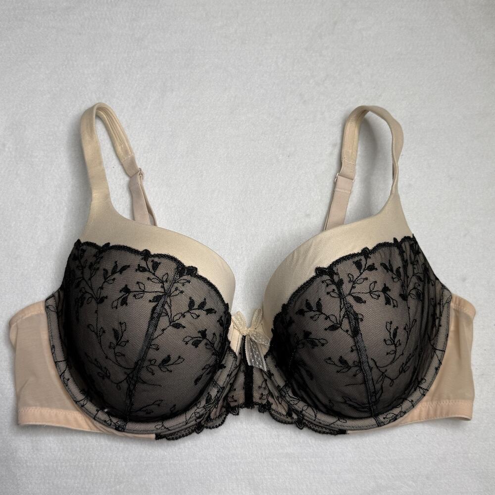 Victoria's Secret Bra Womens 38D Beige Black Lace Lined Demi T Shirt Underwire